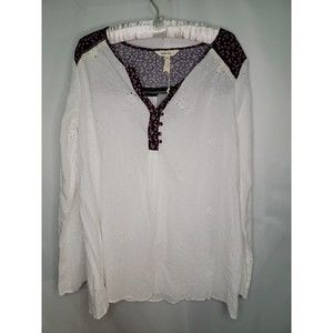 Matilda Jane Snow Globe Blouse Floral Eyelet Swiss Dot Tunic White Women's L